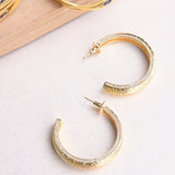 18K Gold Plated Textured Large Hoops with White Diamonte