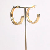 18K Gold Plated Textured Large Hoops with White Diamonte