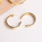 18K Gold Plated Textured Large Hoops with Sapphire Diamonte