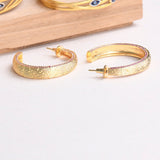 18K Gold Plated Textured Large Hoops with Ruby Diamonte