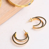 18K Gold Plated Triple Lined Hoops with Shaded Diamonte Detail