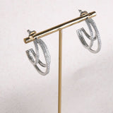 18K White Gold Plated Triple Lined Hoops with White Diamonte Detail