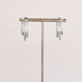 18K White Gold Plated Triple Lined Hoops with White Diamonte Detail