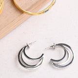 18K White Gold Plated Triple Lined Hoops with White Diamonte Detail