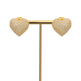 18K Gold Plated Heart Studs with White Diamonte Detail