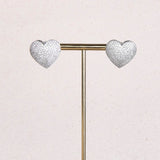 18K White Gold Plated Heart Studs with White Diamonte Detail