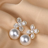 18K Gold Plated Flower Pearl Tops with White Diamonte Detail