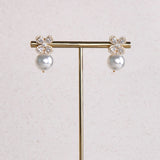 18K Gold Plated Flower Pearl Tops with White Diamonte Detail