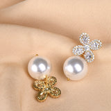 18K Gold Plated Flower Pearl Tops with White Diamonte Detail