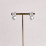 18K White Gold Plated Flower Pearl Tops with White Diamonte Detail