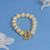 Initial Bracelet B with Ivory Pearls