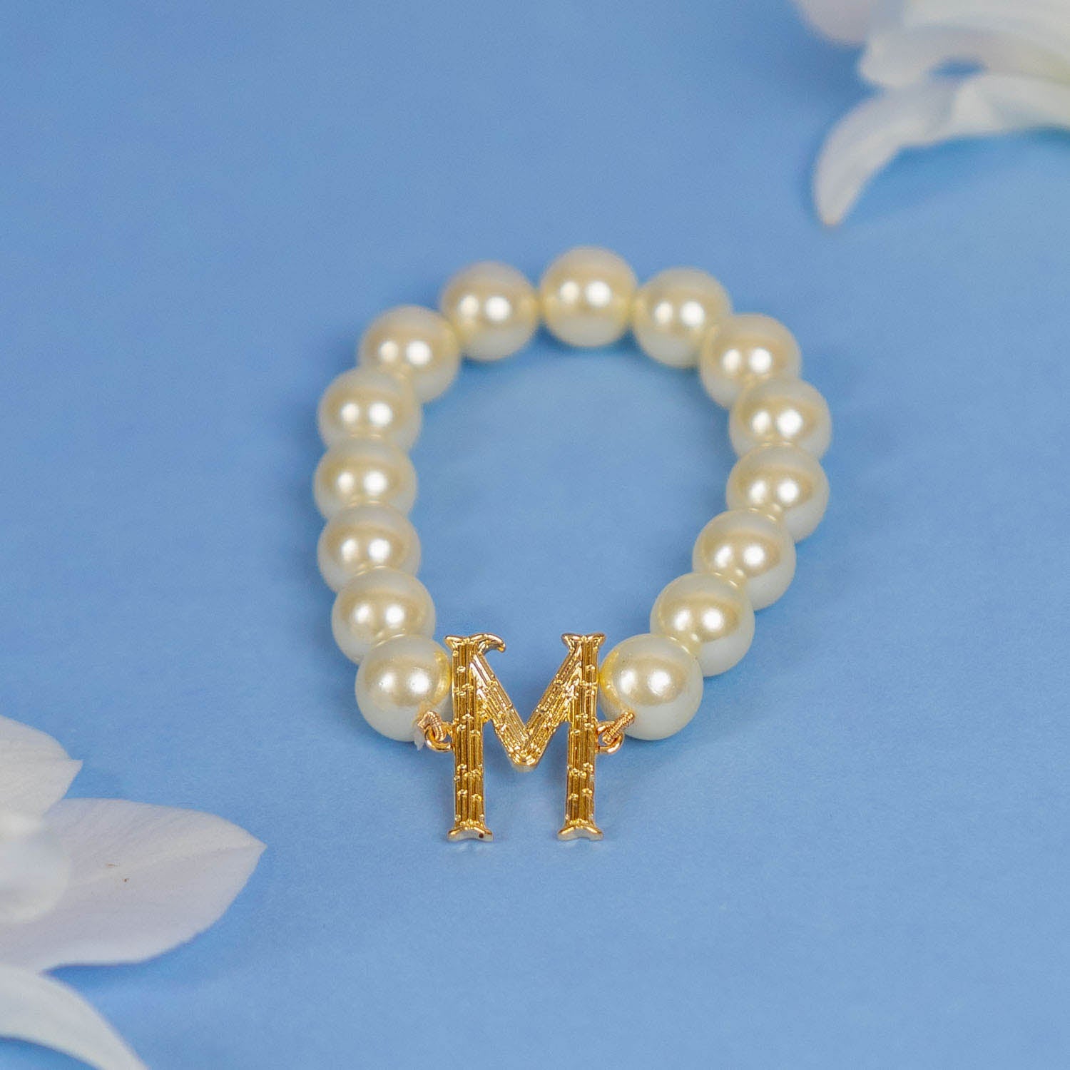Initial Bracelet with Ivory Pearls