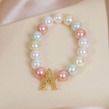 Initial Bracelet with Multi Pastel Pearls