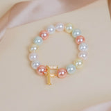 Initial Bracelet with Multi Pastel Pearls