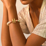Initial Bracelet with Multi Pastel Pearls
