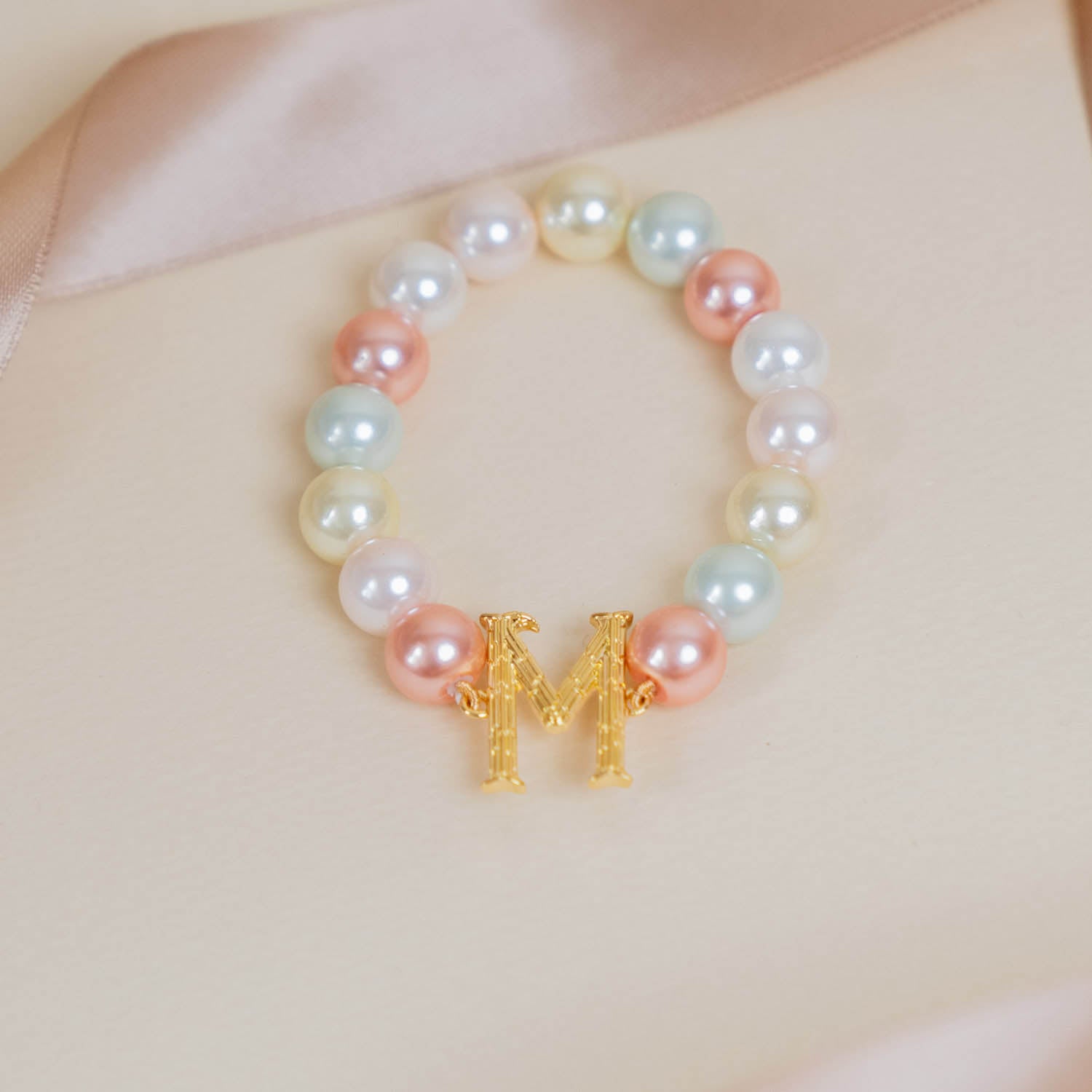 Initial Bracelet with Multi Pastel Pearls