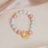 Initial Bracelet with Multi Pastel Pearls