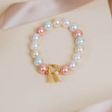 Initial Bracelet with Multi Pastel Pearls