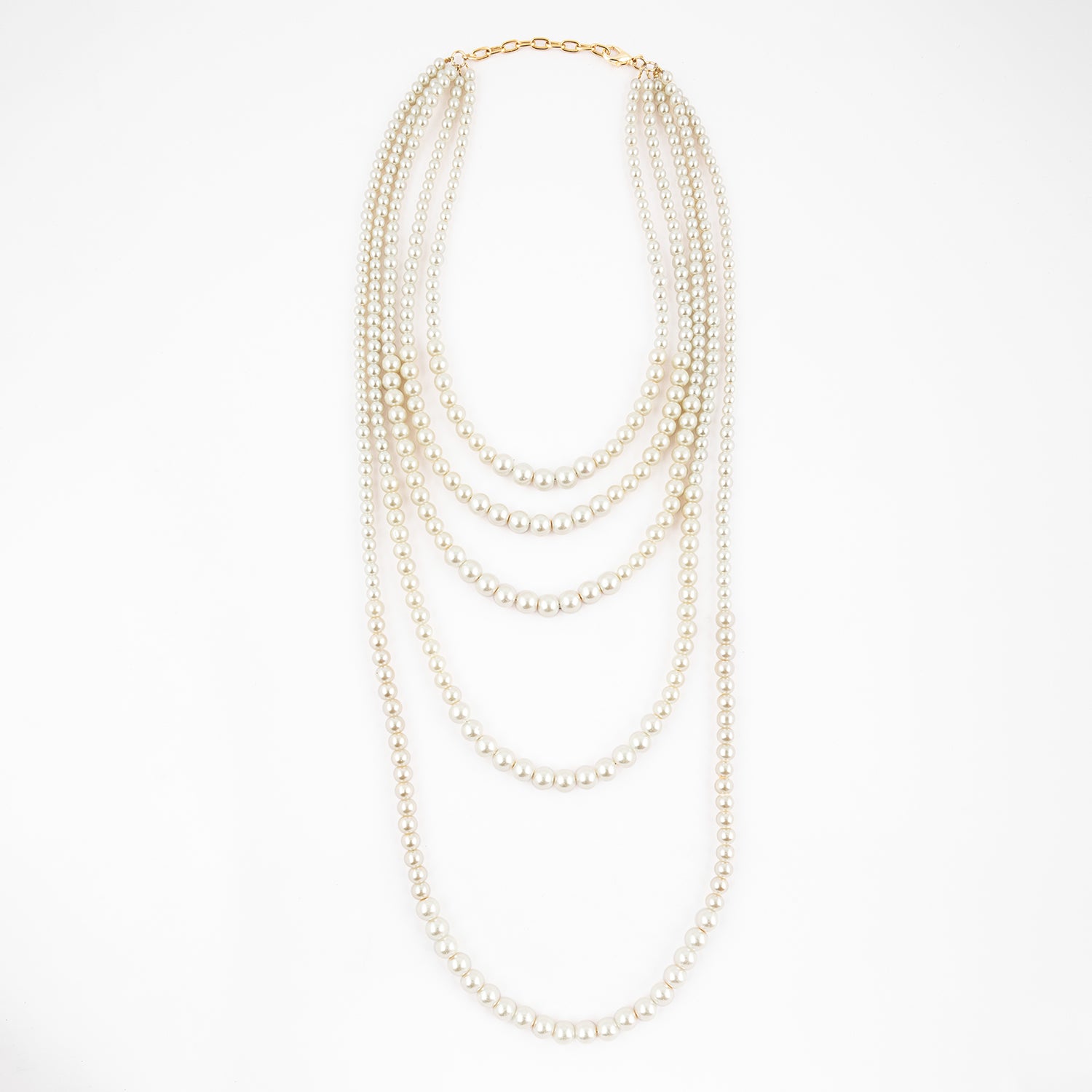 Buy online Cream Faux Pearl Embellished Layered Necklace from