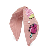 Elsa Headband In Pink Jersey With Embroidery - Icecream Stick